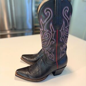 Heritage Boot Co. Black Cowboy Boots with Red and Blue Stitching